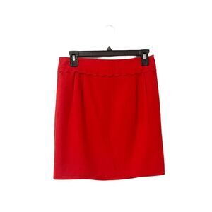 🟢J. Crew Red Ruffle Wool Pencil Skirt Size 2